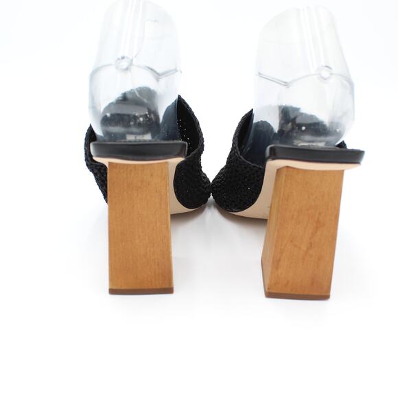 Steve Madden Sandal Womens Size 8.5  Black Knit Block Heel Y2K Mule Chunky - Picture 4 of 9